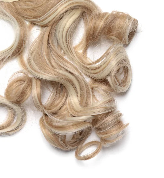 Όμορφη Ξανθιά Σγουρά Μαλλιά Απομονώνονται Λευκό Κορυφαία Άποψη — Φωτογραφία Αρχείου