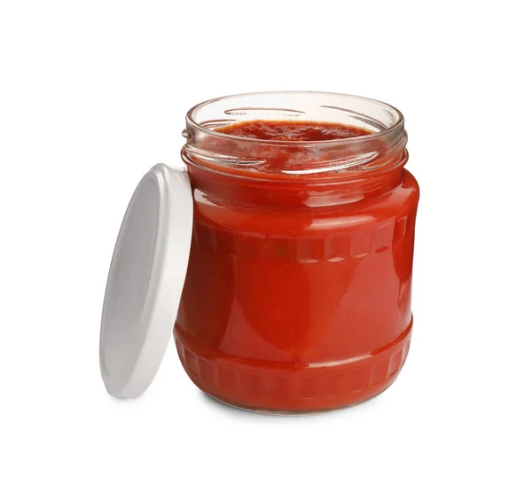 Glass Jar Delicious Canned Lecho Lid White Background — Stockfoto
