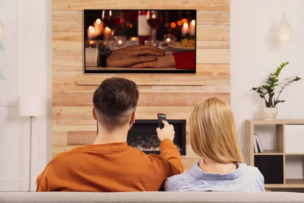 Couple Watching Romantic Movie Living Room — Foto Stock