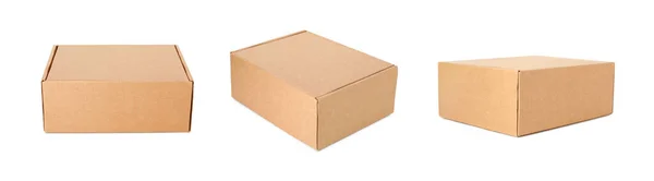 Set Cardboard Boxes White Background Banner Design — Zdjęcie stockowe
