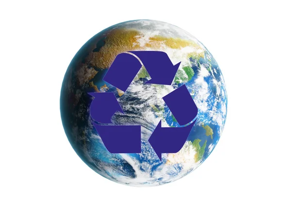 Illustration Des Recycling Symbols Und Der Erde Auf Weißem Hintergrund — Stockfoto