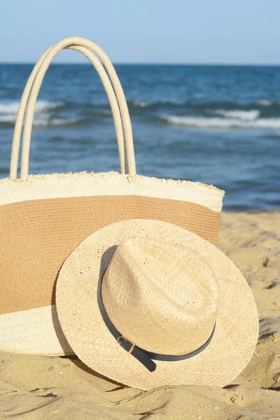 Stylish Bag Hat Sea Sunny Day Beach Accessories — Photo