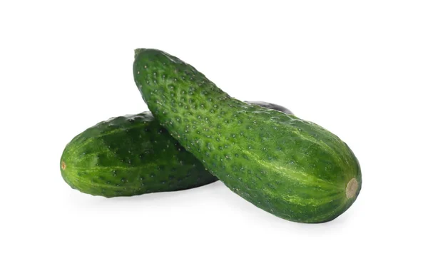 Whole Fresh Green Cucumbers White Background — Stockfoto