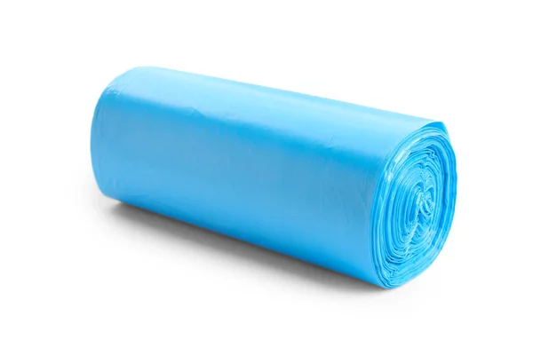 Roll Turquoise Garbage Bags White Background Cleaning Supplies — Photo