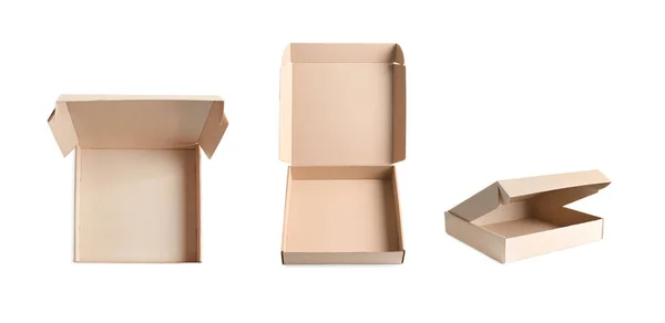 Набор Картонными Коробками Белом Фоне Баннерный Дизайн — стоковое фото