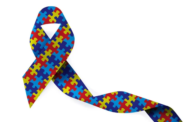 World Autism Awareness Day Colorful Puzzle Ribbon White Background Top —  Fotos de Stock