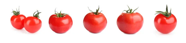 Set Tasty Ripe Cherry Tomatoes White Background Banner Design — Φωτογραφία Αρχείου