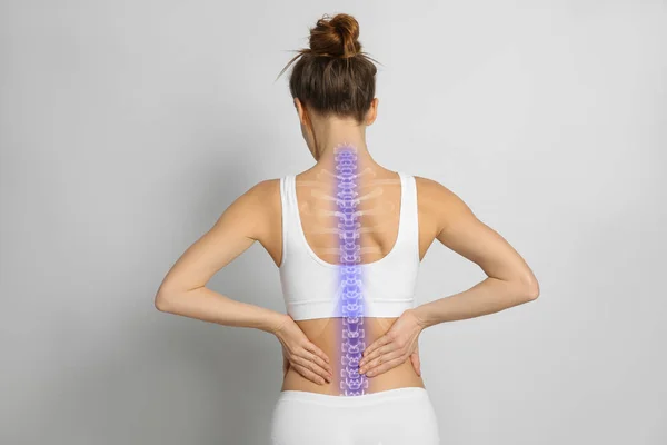 Woman Healthy Spine Light Background Back View —  Fotos de Stock