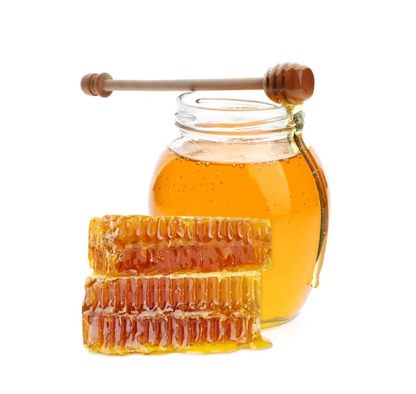 Schmackhafter Natürlicher Honig Auf Weißem Hintergrund Bioprodukt — Stockfoto