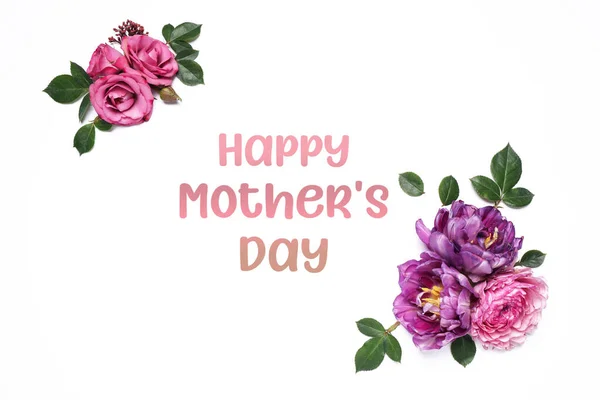 Happy Mother Day Beautiful Floral Composition Flowers White Background Flat — Fotografia de Stock