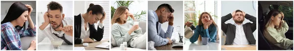 Collage Photos Tired People Banner Design — Stockfoto