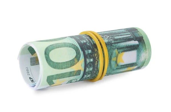 Rolle Der Euro Banknoten Isoliert Auf Weiß Geld Und Finanzen — Stockfoto