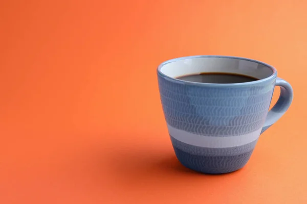 Grey Mug Freshly Brewed Hot Coffee Orange Background Space Text — Fotografia de Stock