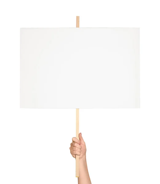 Woman Holding Blank Protest Sign White Background Closeup — 스톡 사진