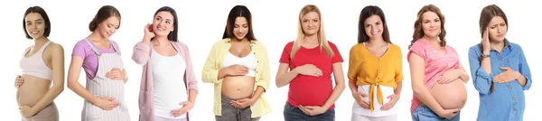 Collage Photos Pregnant Women White Background Banner Design — Stockfoto