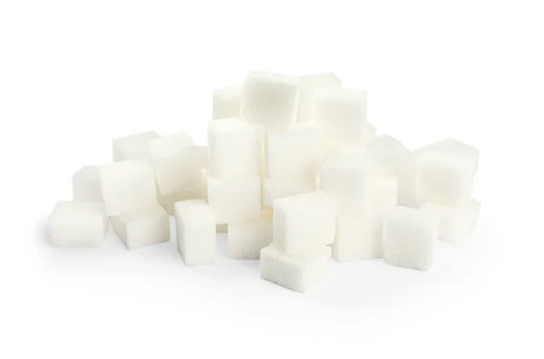 Beyaz Arka Plan Üzerinde Rafine Şeker Küplerini Yığını — Stok fotoğraf