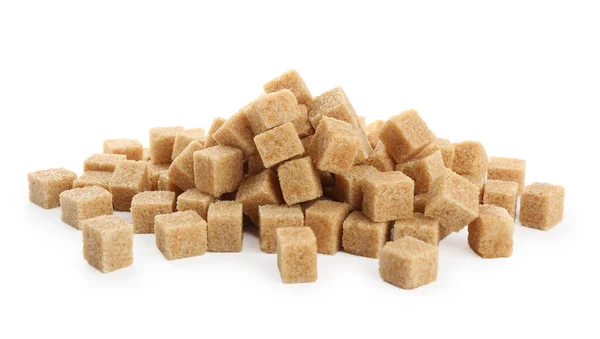 Pile Brown Sugar Cubes White Background — Stock Photo, Image