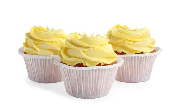 Tasty Cupcakes Cream Isolated White — 스톡 사진