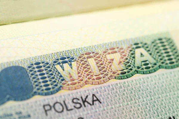 Mykolaiv Ukraine February 2022 Passport Page Polish Visa Closeup — Φωτογραφία Αρχείου