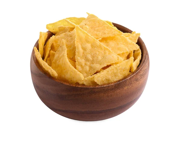 Bowl Tasty Tortilla Chips Nachos White Background — 스톡 사진