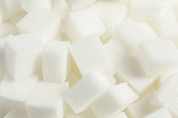 Bílé Kostky Cukru Jako Pozadí Detailní Pohled — Stock fotografie