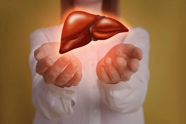 Woman Illustration Unhealthy Liver Yellow Background Hepatitis Disease — Fotografia de Stock