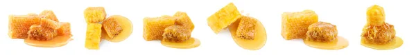 Set Fresh Delicious Honeycombs White Background Banner Design — Stockfoto