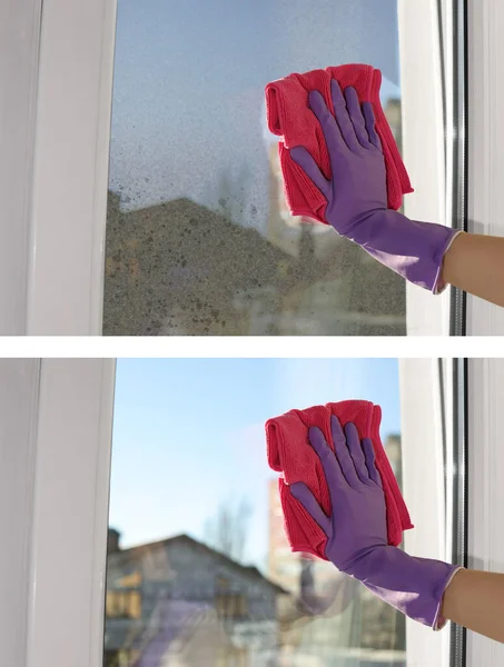 Collage Photos Window Cleaning — Foto de Stock