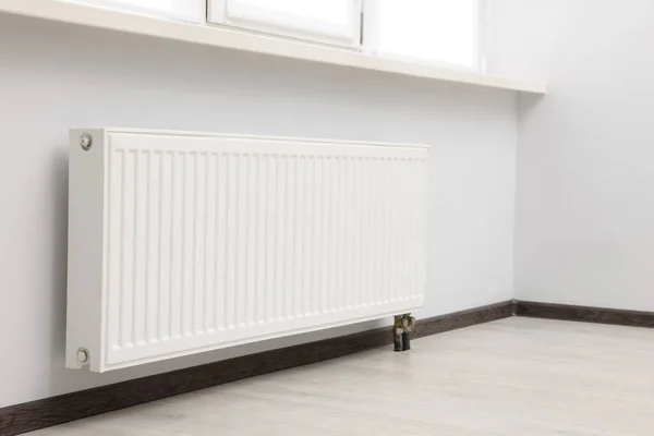Modern Radiator White Wooden Wall Central Heating System Stock Photo by ...