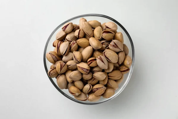 Bowl Pistachio Nuts White Background Top View — ストック写真