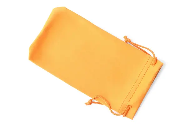 Orange Cloth Sunglasses Bag Isolated White Top View — Stockfoto