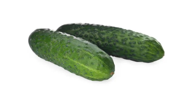 Whole Fresh Green Cucumbers White Background — Stockfoto