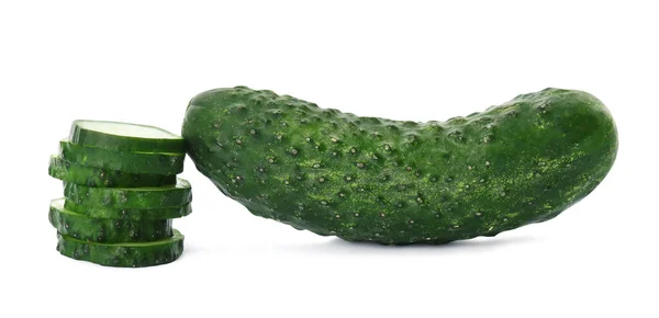 Whole Cut Cucumbers White Background — Stock Photo, Image