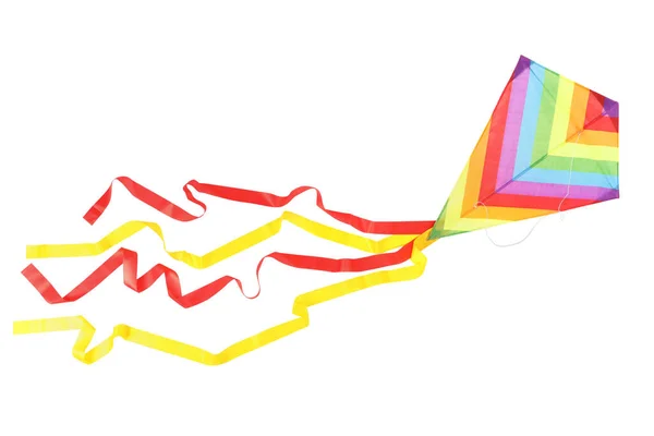Mooie Heldere Regenboog Vlieger Geïsoleerd Wit — Stockfoto