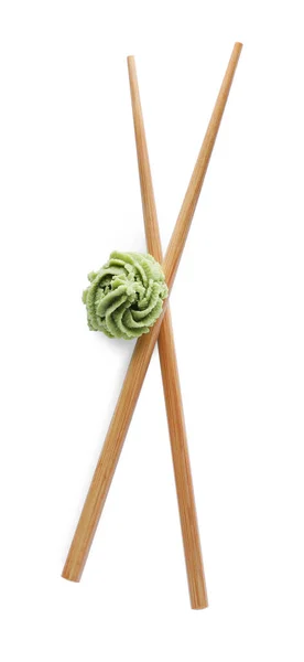 Swirl Wasabi Pasta Och Ätpinnar Vit Bakgrund Ovanifrån — Stockfoto