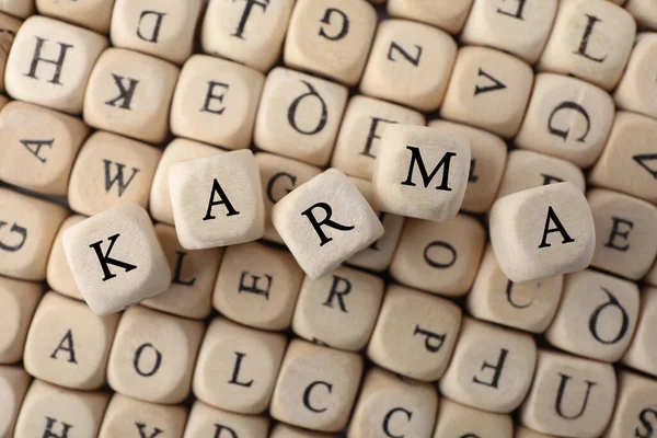 Many Cubes Letters Some Them Making Word Karma Top View — 스톡 사진