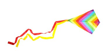 Güzel parlak gökkuşağı uçurtması beyaza izole edilmiş