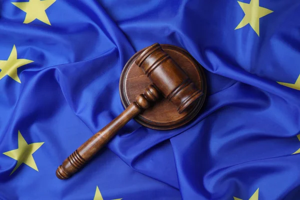 Wooden Judge Gavel Flag European Union Top View — Stockfoto