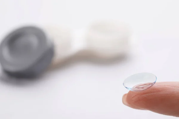 Woman Contact Lens Blurred Background Closeup Space Text — Stockfoto