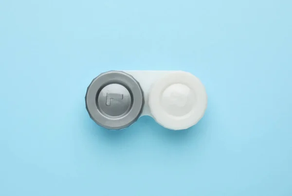 Case Contact Lenses Light Blue Background Top View — Stockfoto