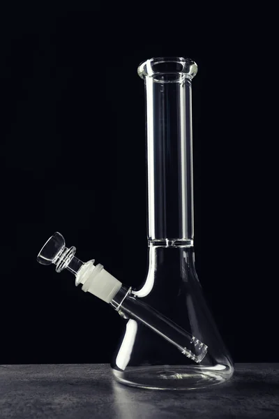 Glass Bong Grey Table Black Background Smoking Device — Stockfoto