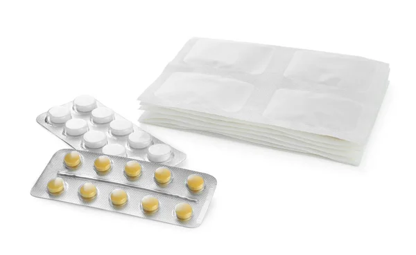 Stack Mustard Plasters Pills White Background — Foto Stock