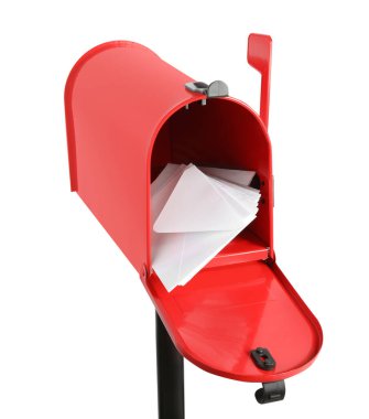 Beyaz arkaplanda yazışmaları olan kırmızı posta kutusunu aç