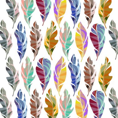 Many beautiful feather on white background, illustration