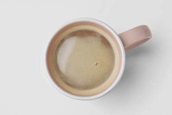 Mug Freshly Brewed Hot Coffee White Background Top View — Stock Photo, Image