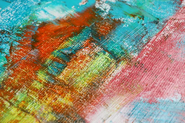 Renkli Akrilik Boya Darbeleri Tuval Üzerinde Yakın Çekim — Stok fotoğraf