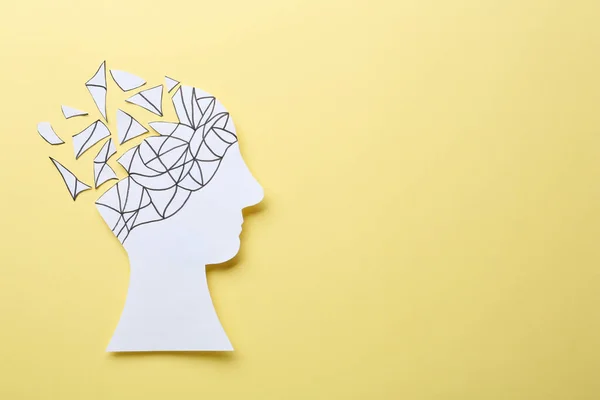 Human Head Brain Pieces Made Paper Beige Background Top View — Stok fotoğraf
