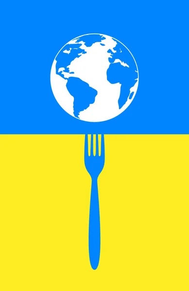 Global Food Crisis Concept Globe Earth Fork Background Colors Ukrainian — Stok fotoğraf