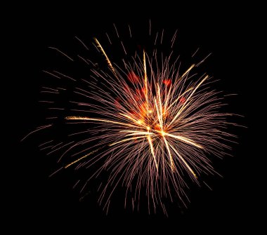 Güzel, parlak havai fişekler gece gökyüzünü aydınlatıyor