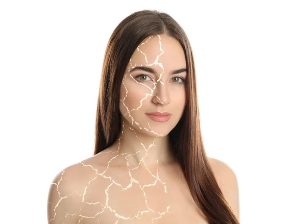 Collage Photos Woman Having Dry Skin Problem Dry Skin Problem —  Fotos de Stock